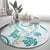 Polynesia Tribal Round Carpet Teal Plumeria Tentacles