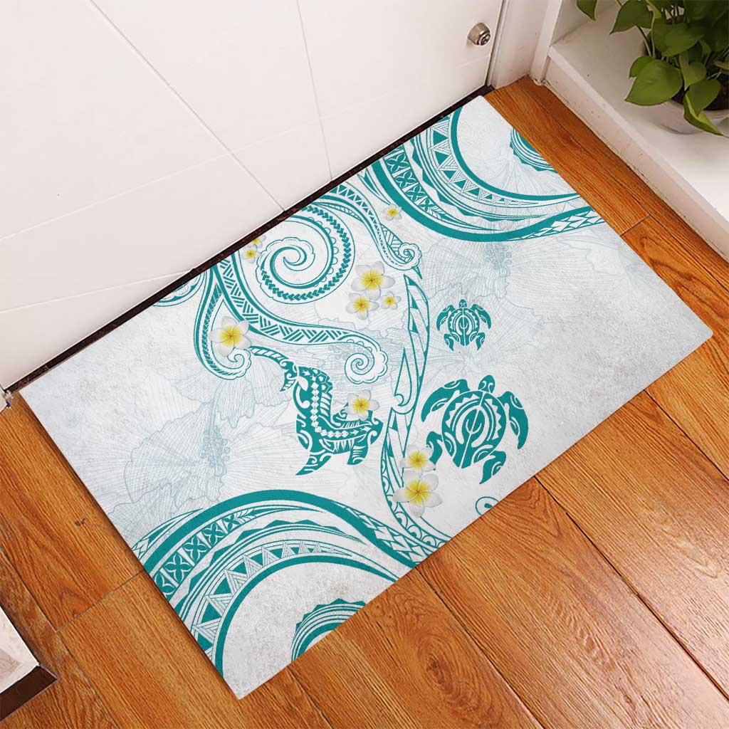 Polynesia Tribal Rubber Doormat Teal Plumeria Tentacles LT7 - Polynesian Pride