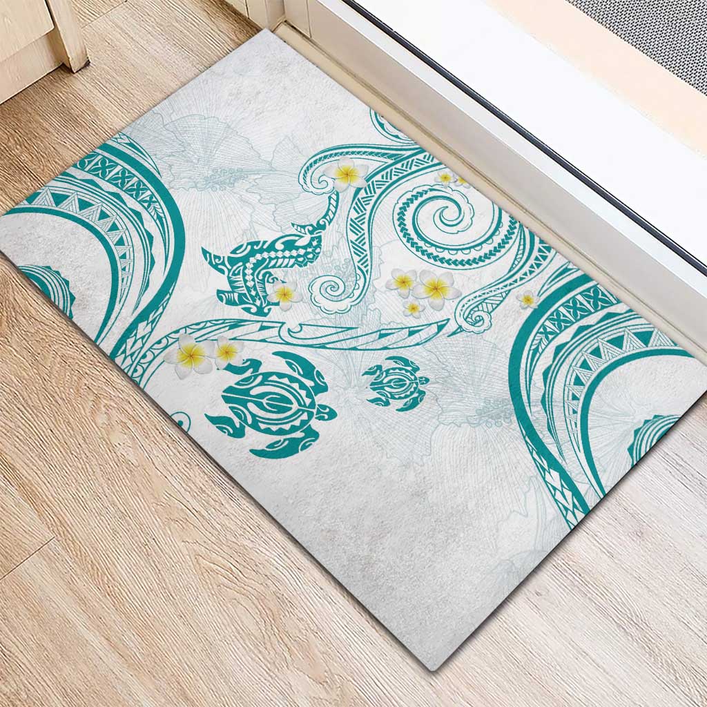 Polynesia Tribal Rubber Doormat Teal Plumeria Tentacles LT7 - Polynesian Pride
