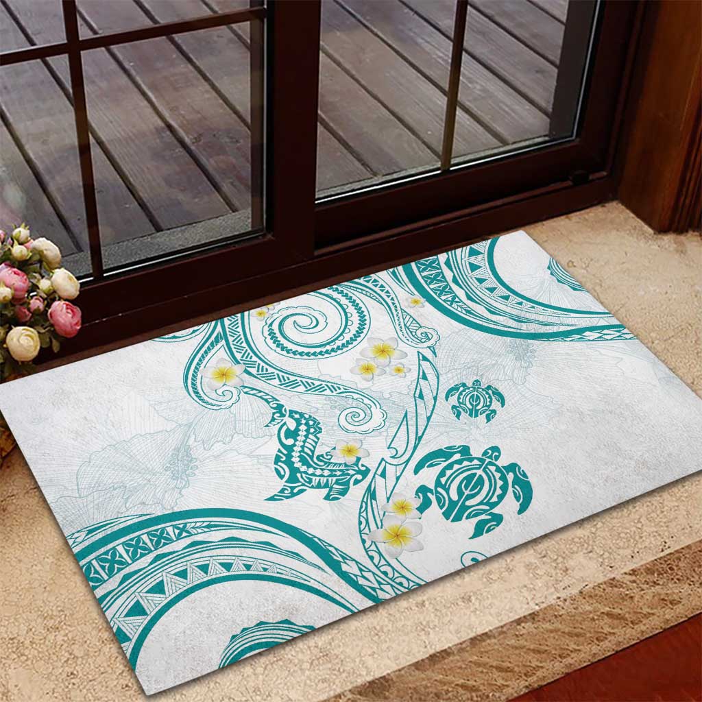 Polynesia Tribal Rubber Doormat Teal Plumeria Tentacles LT7 - Polynesian Pride