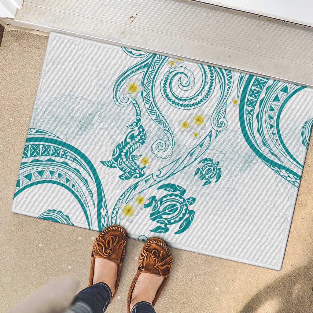 Polynesia Tribal Rubber Doormat Teal Plumeria Tentacles LT7 - Polynesian Pride