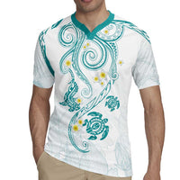 Polynesia Tribal Rugby Jersey Teal Plumeria Tentacles