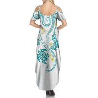 Polynesia Tribal Summer Maxi Dress Teal Plumeria Tentacles LT7 - Polynesian Pride