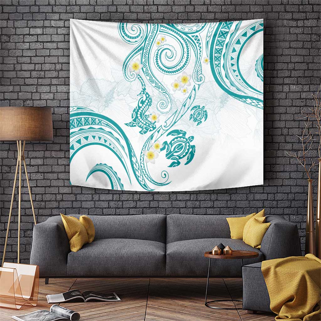 Polynesia Tribal Tapestry Teal Plumeria Tentacles