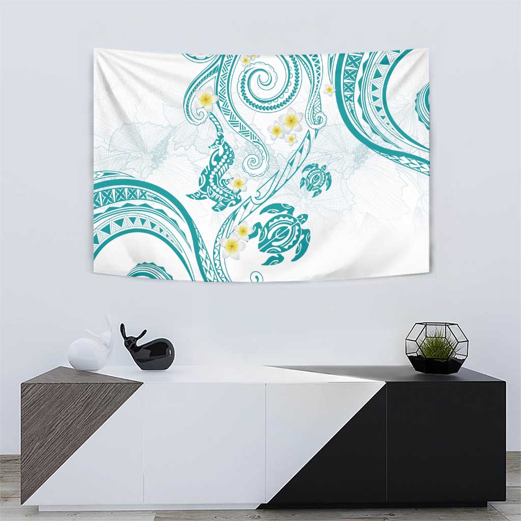 Polynesia Tribal Tapestry Teal Plumeria Tentacles