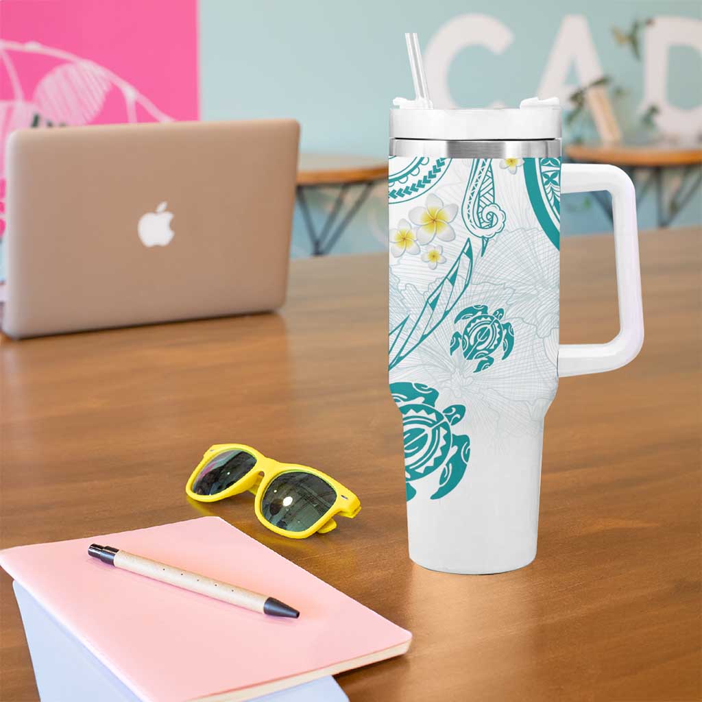 Polynesia Tribal Tumbler With Handle Teal Plumeria Tentacles LT7 - Polynesian Pride