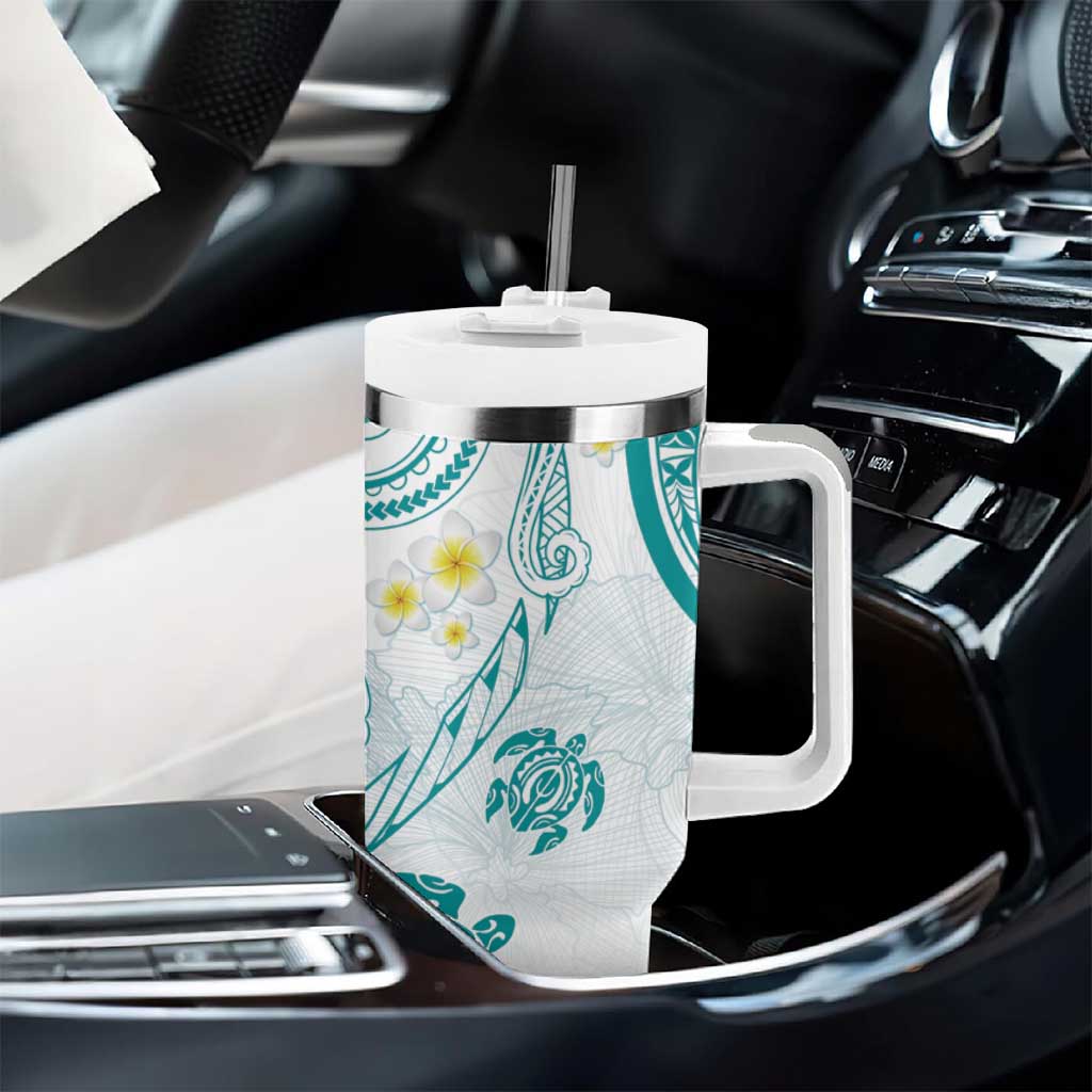Polynesia Tribal Tumbler With Handle Teal Plumeria Tentacles LT7 - Polynesian Pride