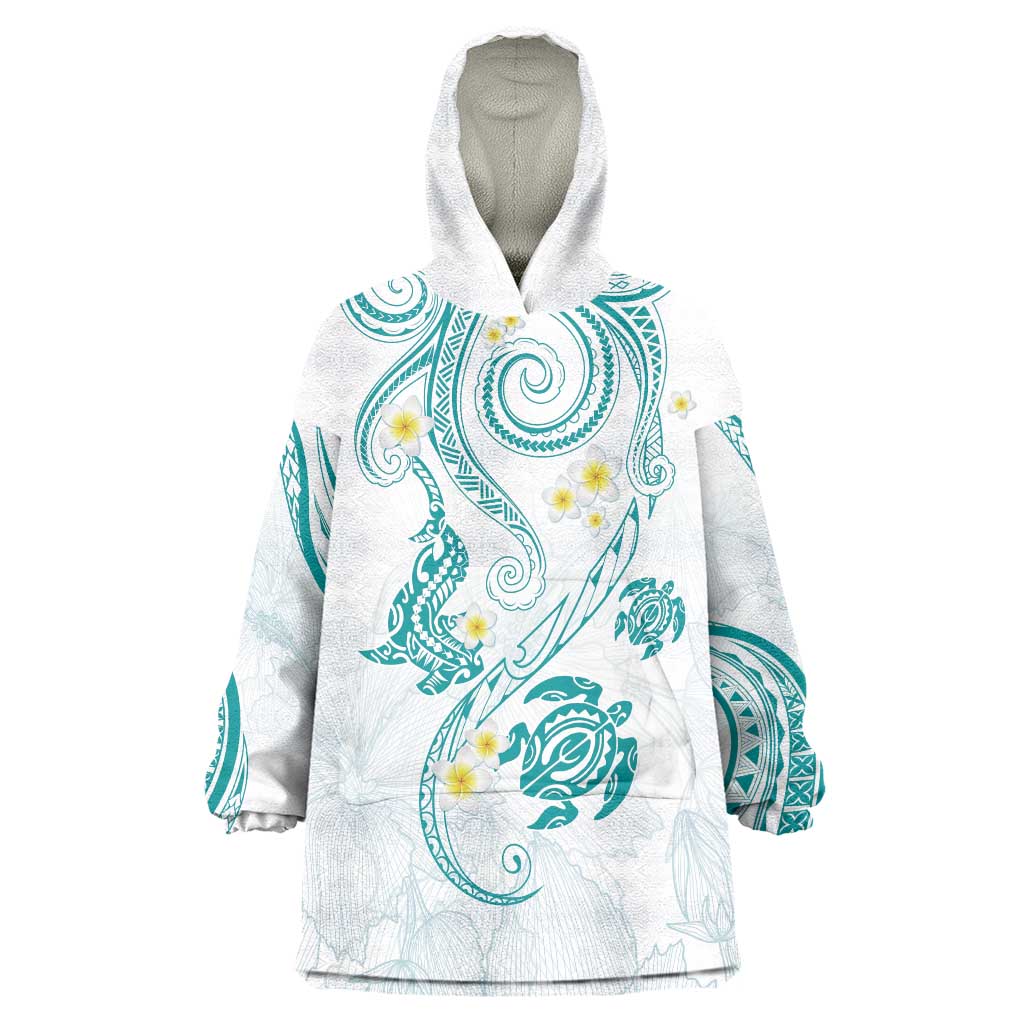 Polynesia Tribal Wearable Blanket Hoodie Teal Plumeria Tentacles LT7 One Size Teal - Polynesian Pride