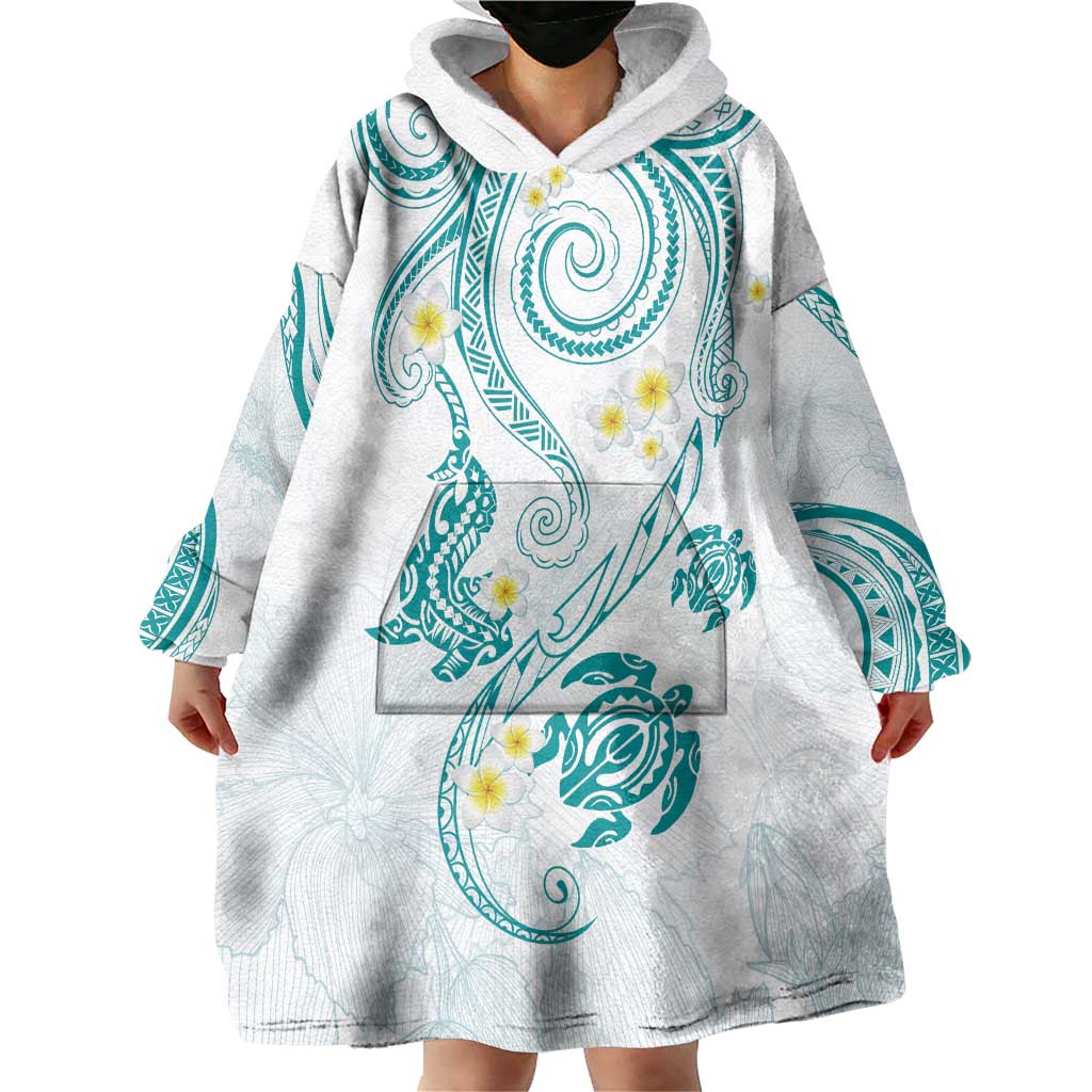 Polynesia Tribal Wearable Blanket Hoodie Teal Plumeria Tentacles LT7 - Polynesian Pride