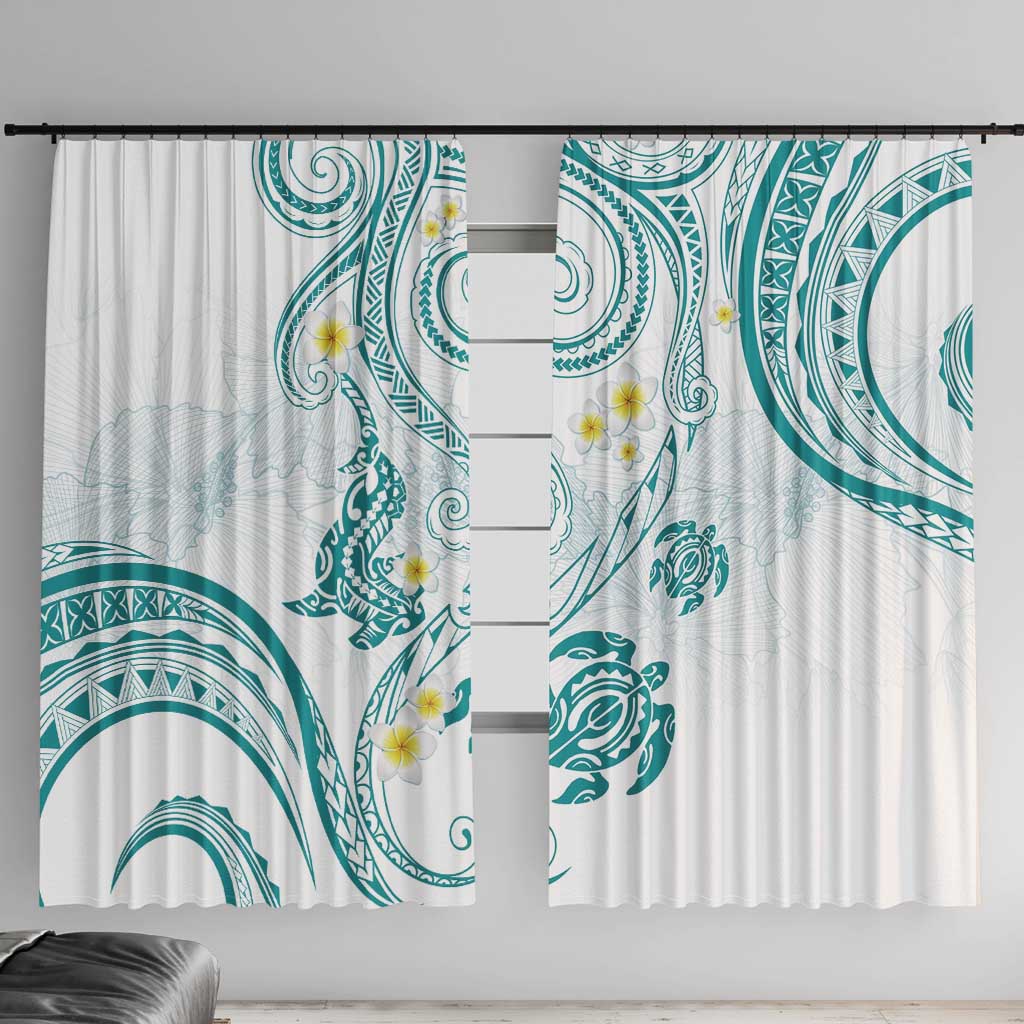 Polynesia Tribal Window Curtain Teal Plumeria Tentacles LT7 With Hooks Teal - Polynesian Pride