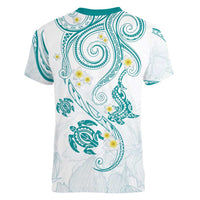 Polynesia Tribal Women V-Neck T-Shirt Teal Plumeria Tentacles LT7 - Polynesian Pride