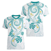 Polynesia Tribal Women V-Neck T-Shirt Teal Plumeria Tentacles LT7 - Polynesian Pride