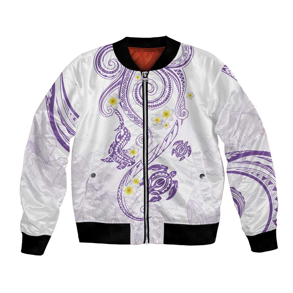 Polynesia Tribal Bomber Jacket Lilac Plumeria Tentacles