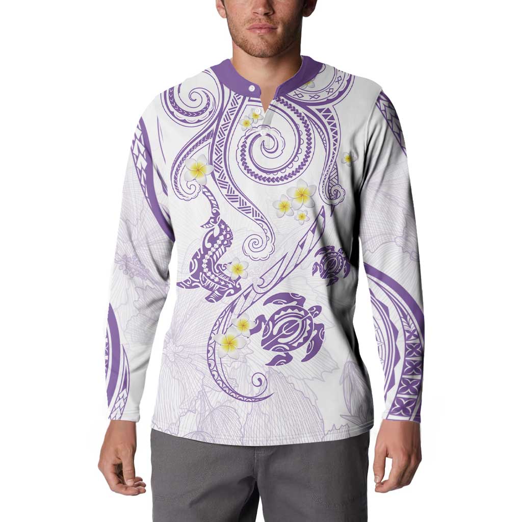 Polynesia Tribal Button Sweatshirt Lilac Plumeria Tentacles LT7 - Polynesian Pride