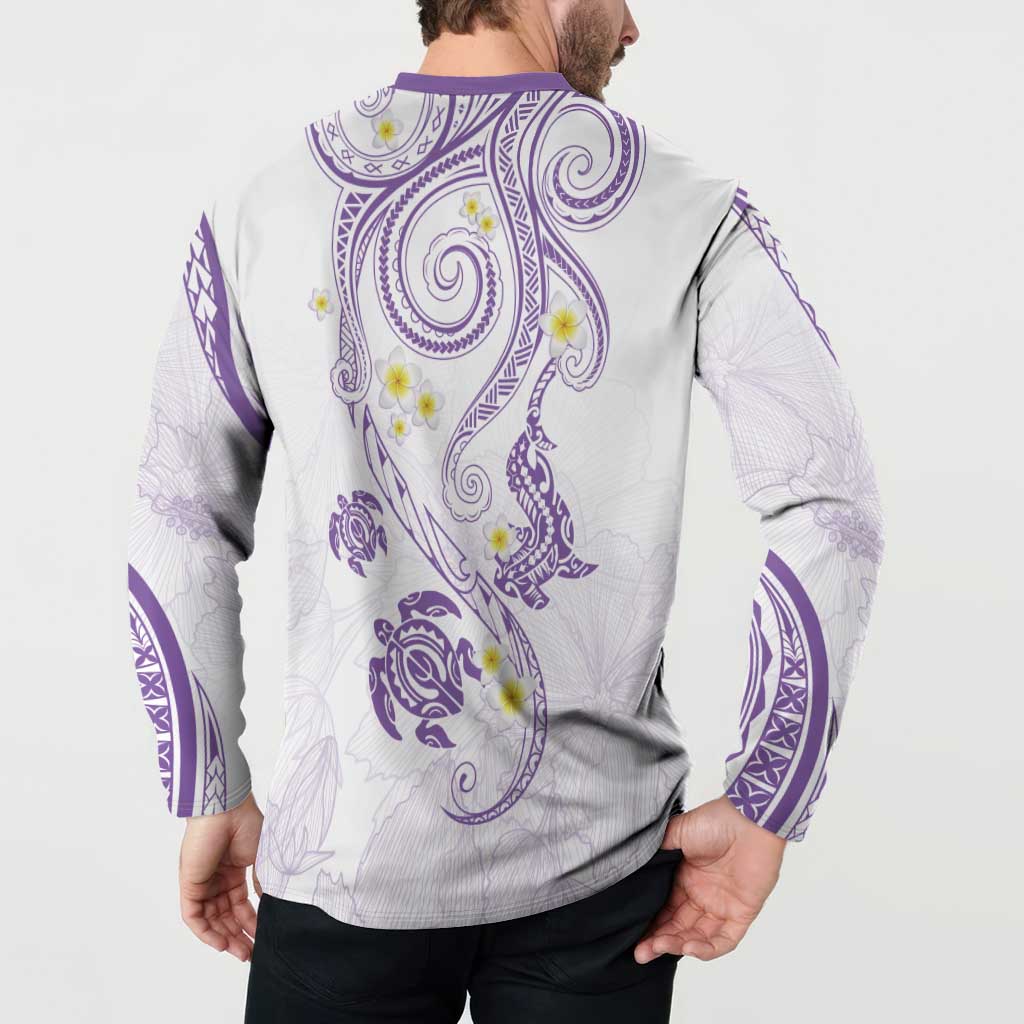 Polynesia Tribal Button Sweatshirt Lilac Plumeria Tentacles LT7 - Polynesian Pride