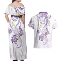 Polynesia Tribal Couples Matching Off Shoulder Maxi Dress and Hawaiian Shirt Lilac Plumeria Tentacles LT7 - Polynesian Pride