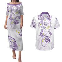 Polynesia Tribal Couples Matching Puletasi and Hawaiian Shirt Lilac Plumeria Tentacles LT7 Lilac - Polynesian Pride