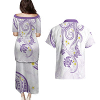 Polynesia Tribal Couples Matching Puletasi and Hawaiian Shirt Lilac Plumeria Tentacles LT7 - Polynesian Pride