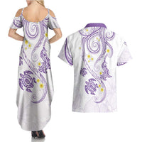 Polynesia Tribal Couples Matching Summer Maxi Dress and Hawaiian Shirt Lilac Plumeria Tentacles LT7 - Polynesian Pride