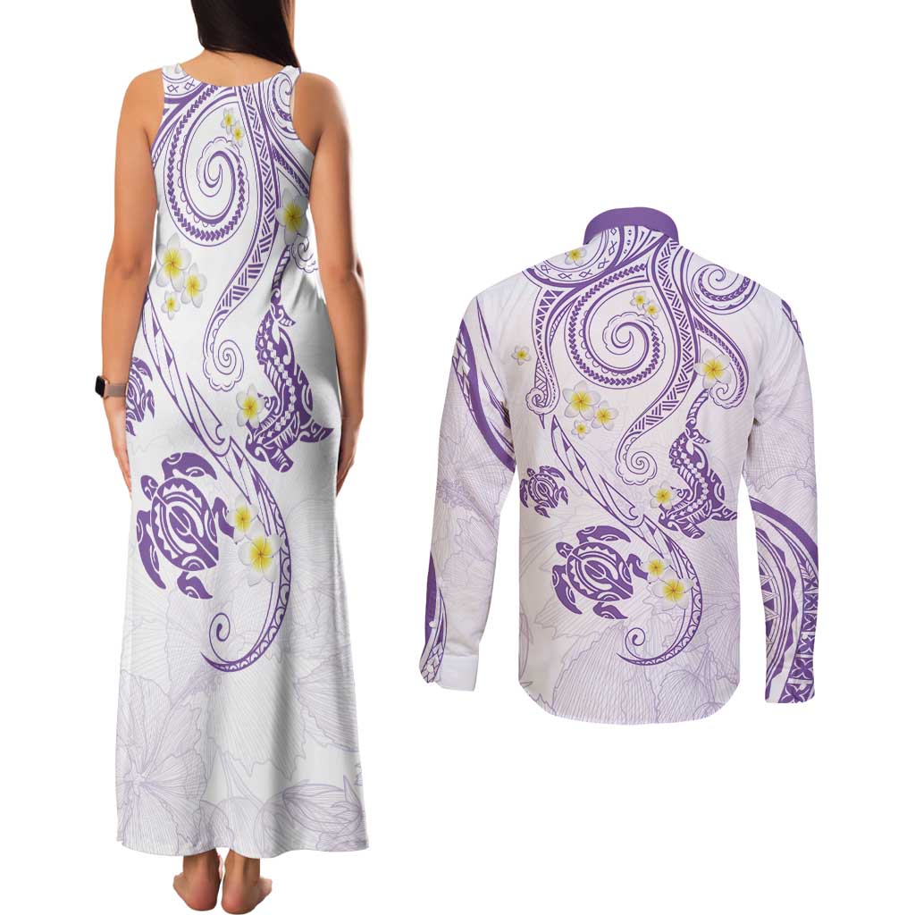 Polynesia Tribal Couples Matching Tank Maxi Dress and Long Sleeve Button Shirt Lilac Plumeria Tentacles LT7 - Polynesian Pride