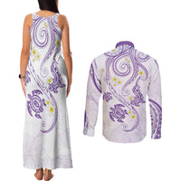 Polynesia Tribal Couples Matching Tank Maxi Dress and Long Sleeve Button Shirt Lilac Plumeria Tentacles LT7 - Polynesian Pride
