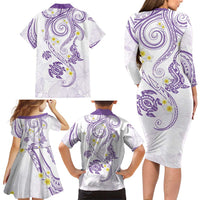 Polynesia Tribal Family Matching Long Sleeve Bodycon Dress and Hawaiian Shirt Lilac Plumeria Tentacles