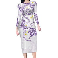 Polynesia Tribal Family Matching Long Sleeve Bodycon Dress and Hawaiian Shirt Lilac Plumeria Tentacles