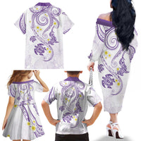 Polynesia Tribal Family Matching Off The Shoulder Long Sleeve Dress and Hawaiian Shirt Lilac Plumeria Tentacles