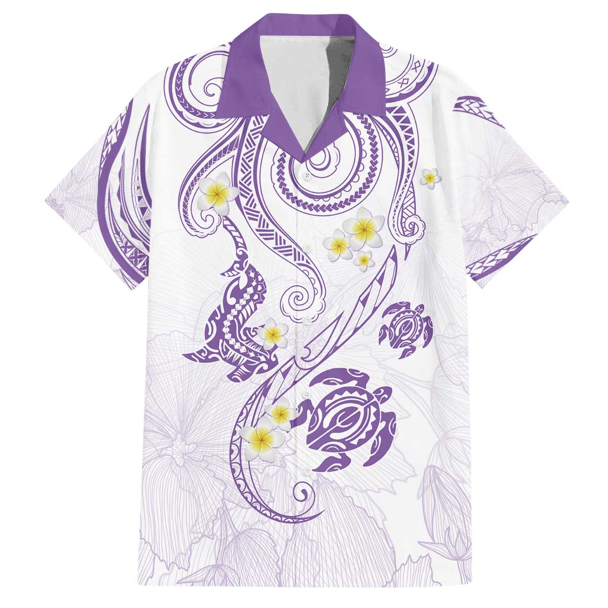 Polynesia Tribal Family Matching Off The Shoulder Long Sleeve Dress and Hawaiian Shirt Lilac Plumeria Tentacles