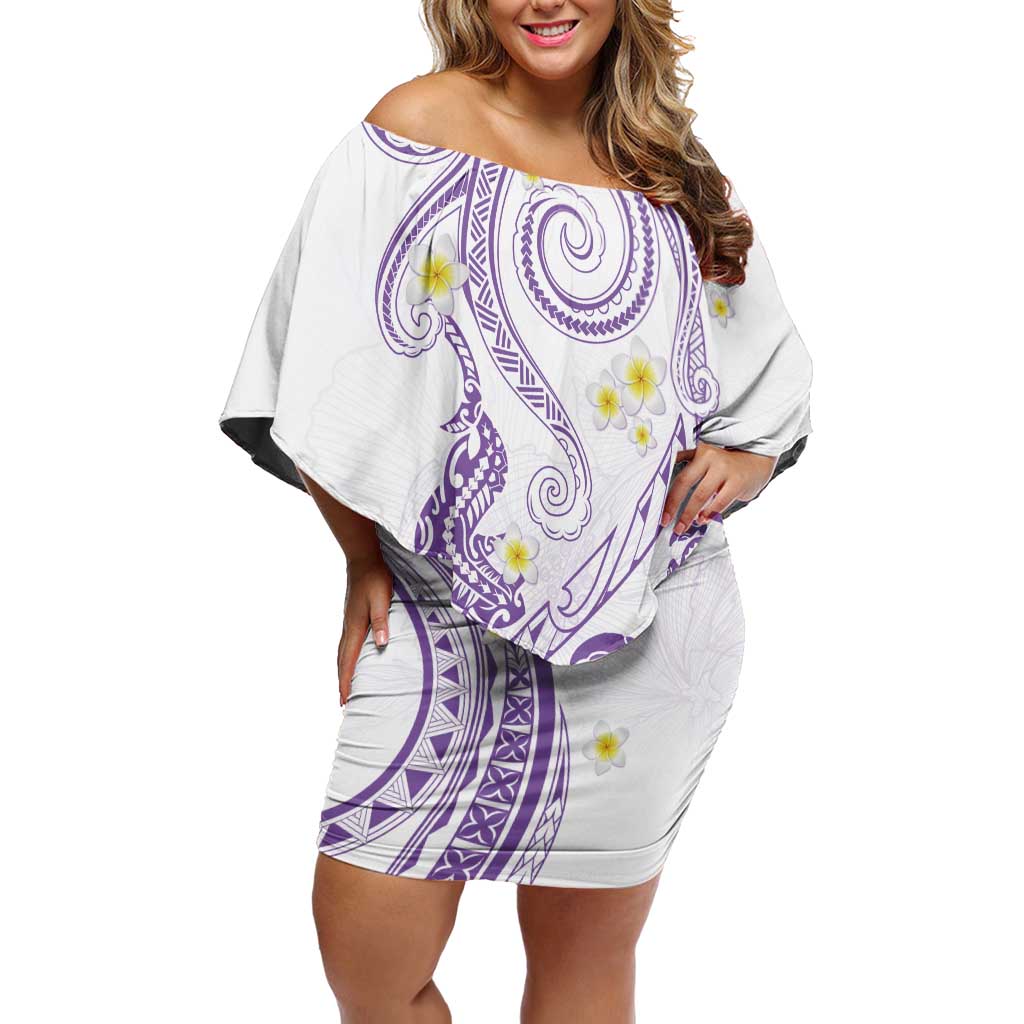 Polynesia Tribal Family Matching Off Shoulder Short Dress and Hawaiian Shirt Lilac Plumeria Tentacles