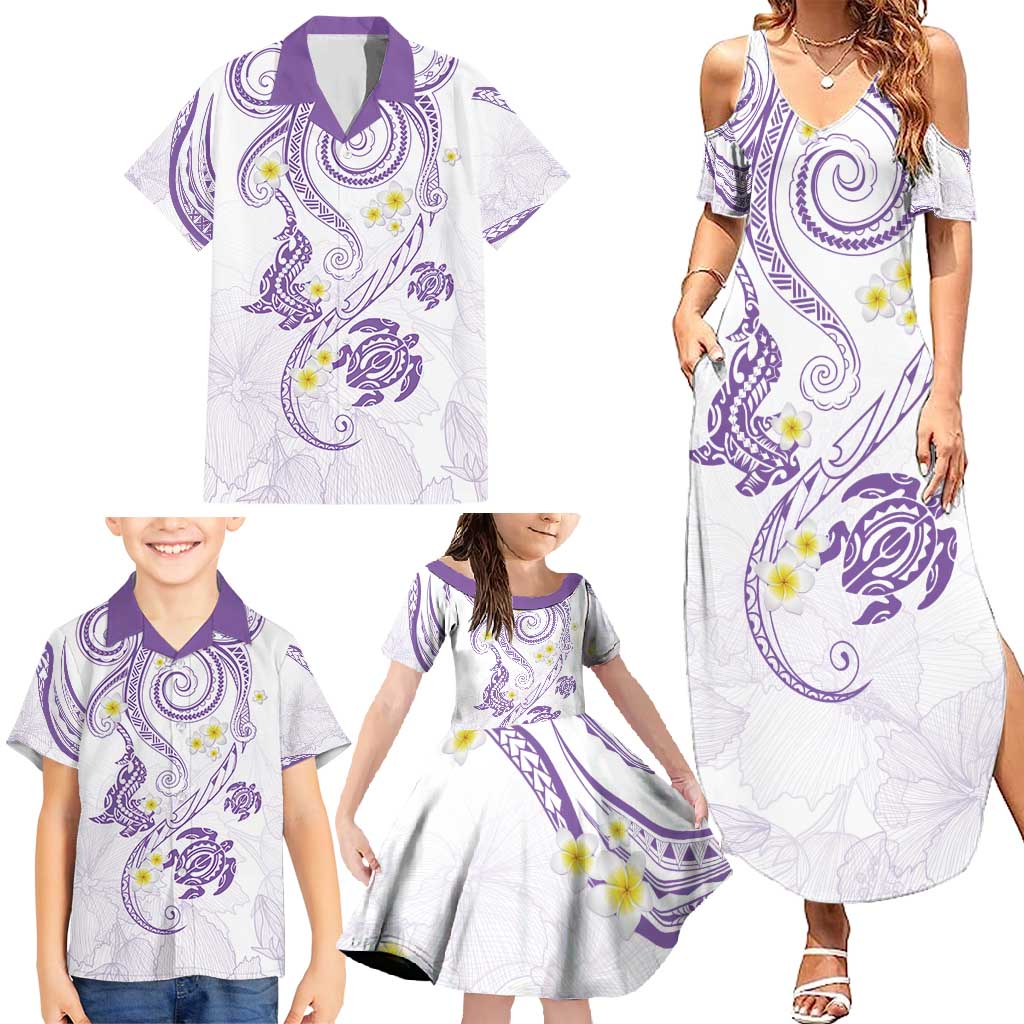 Polynesia Tribal Family Matching Summer Maxi Dress and Hawaiian Shirt Lilac Plumeria Tentacles