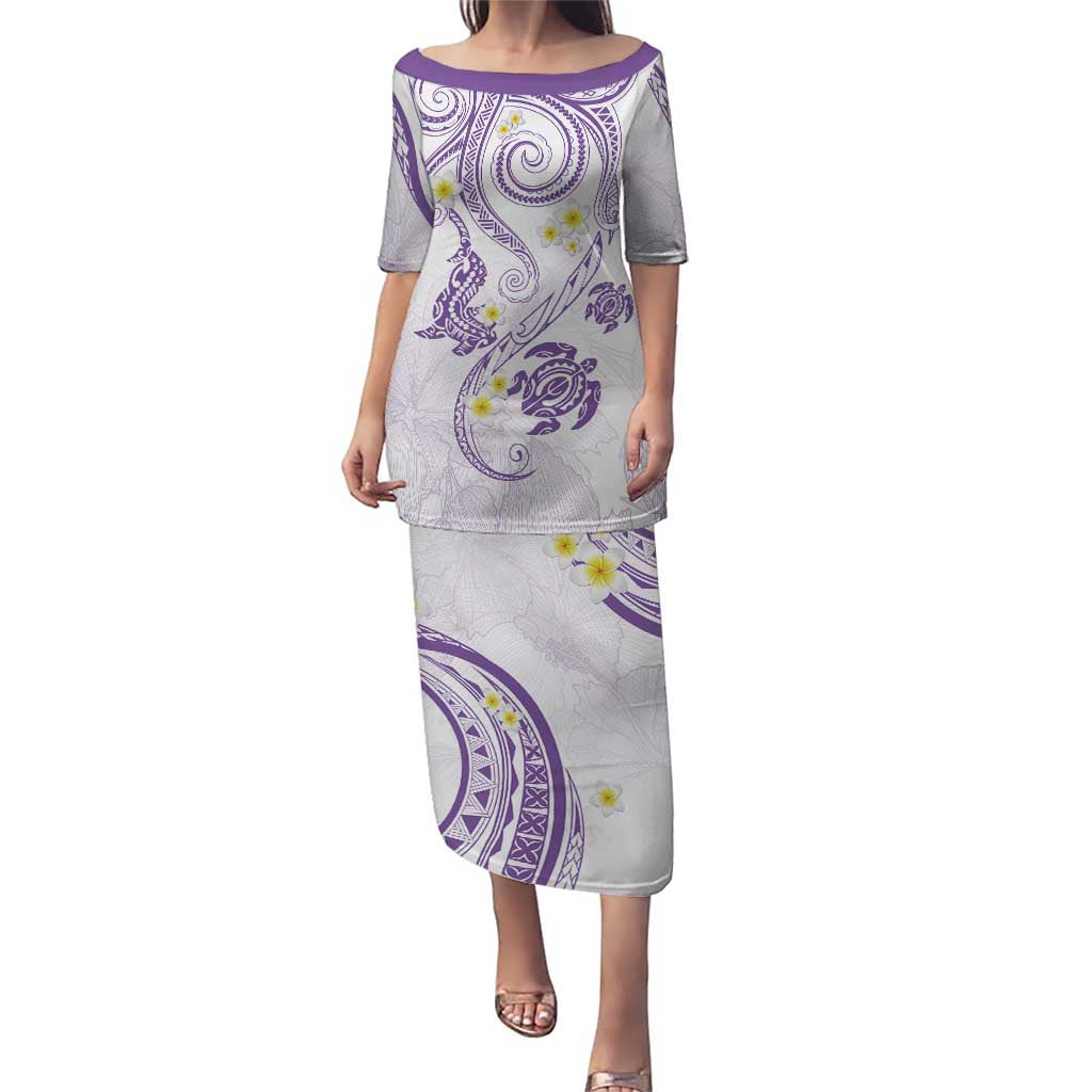 Polynesia Tribal Puletasi Lilac Plumeria Tentacles LT7 Long Dress Lilac - Polynesian Pride