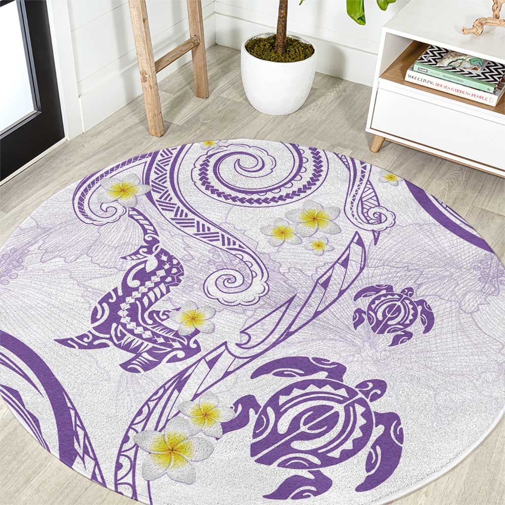 Polynesia Tribal Round Carpet Lilac Plumeria Tentacles