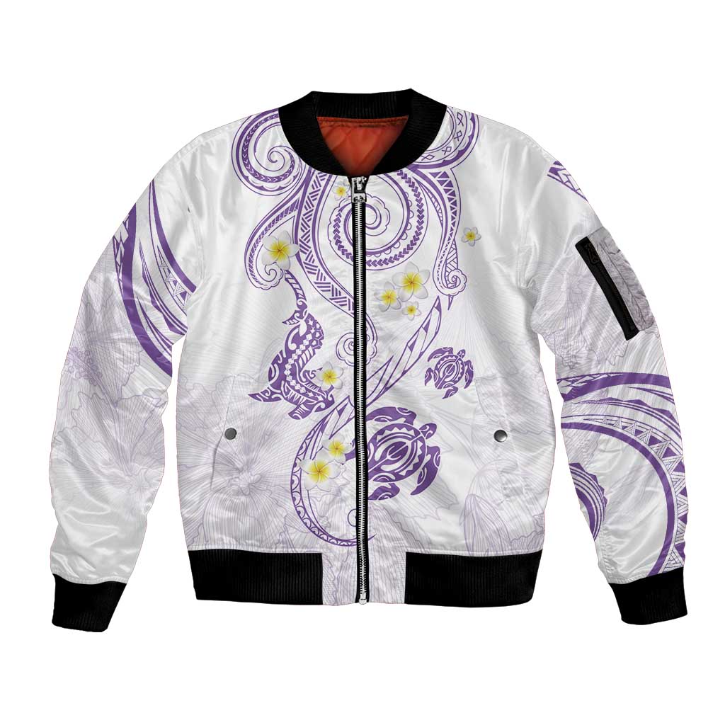Polynesia Tribal Sleeve Zip Bomber Jacket Lilac Plumeria Tentacles
