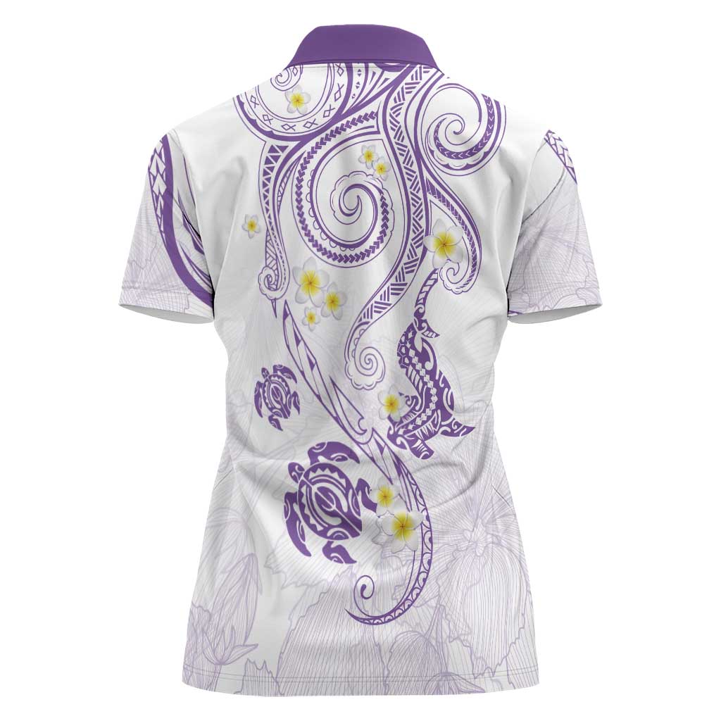Polynesia Tribal Women Polo Shirt Lilac Plumeria Tentacles