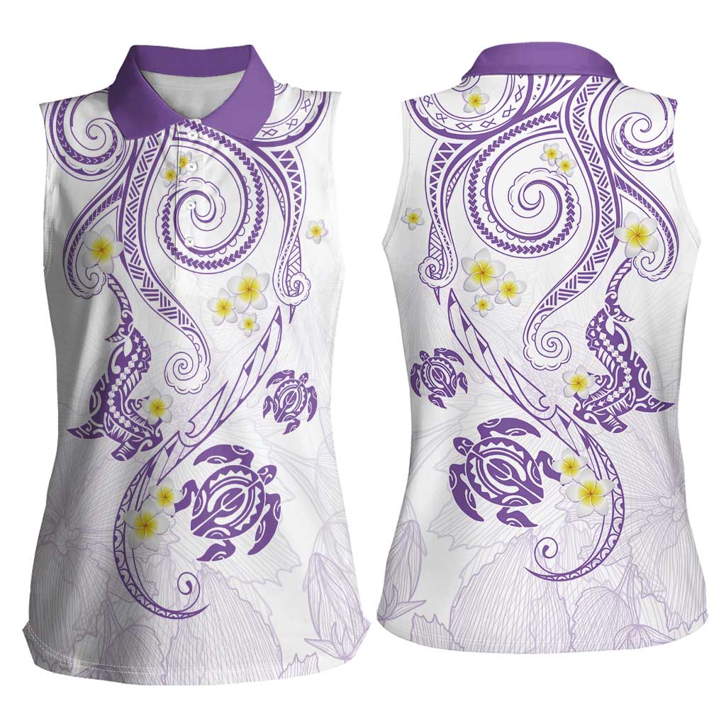 Polynesia Tribal Women Sleeveless Polo Shirt Lilac Plumeria Tentacles