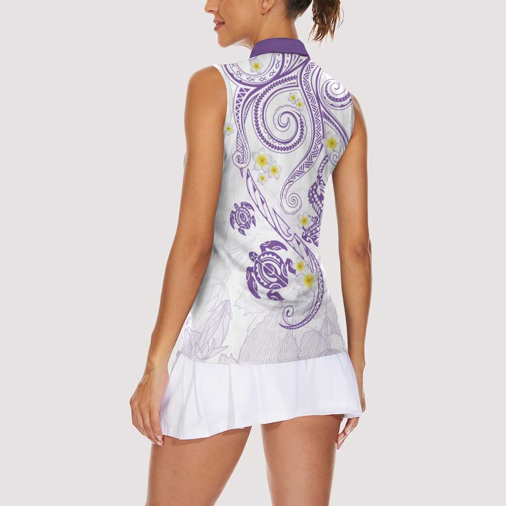 Polynesia Tribal Women Sleeveless Polo Shirt Lilac Plumeria Tentacles