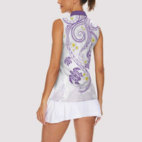 Polynesia Tribal Women Sleeveless Polo Shirt Lilac Plumeria Tentacles