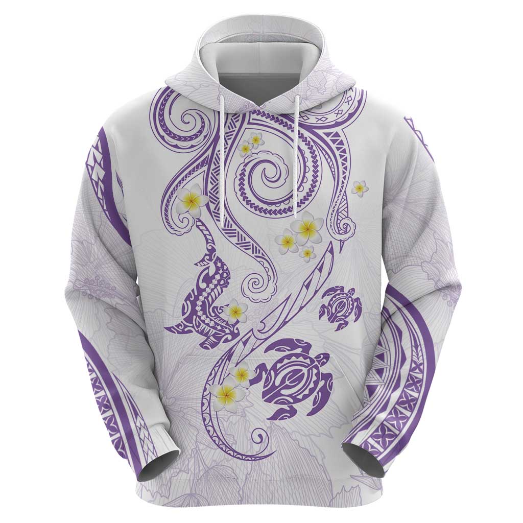 Polynesia Tribal Zip Hoodie Lilac Plumeria Tentacles