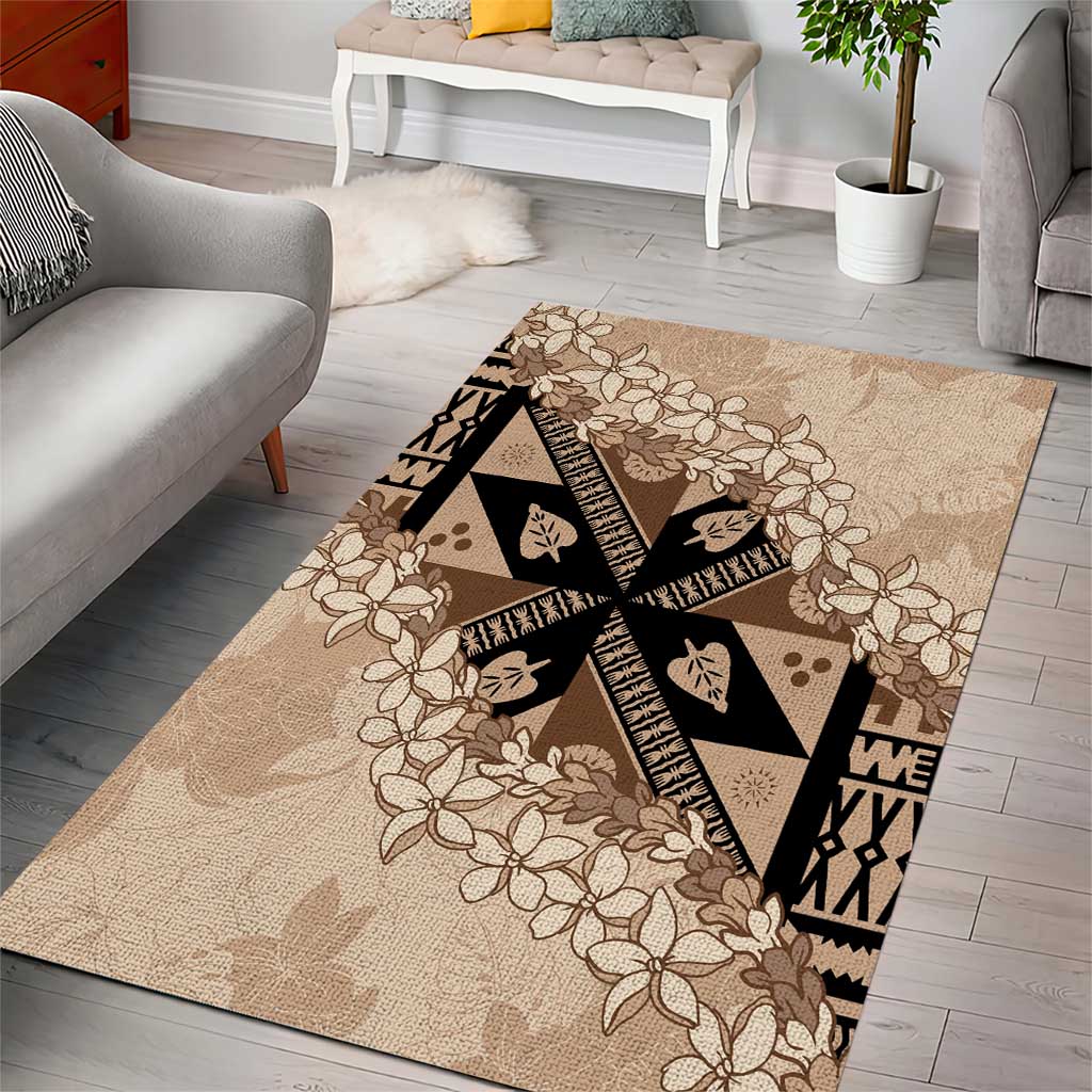 Bula Fiji Plumeria Tagimoucia Salusalu Beige Area Rug Kaiviti Masi - Polynesian Pride