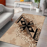 Bula Fiji Plumeria Tagimoucia Salusalu Beige Area Rug Kaiviti Masi - Polynesian Pride