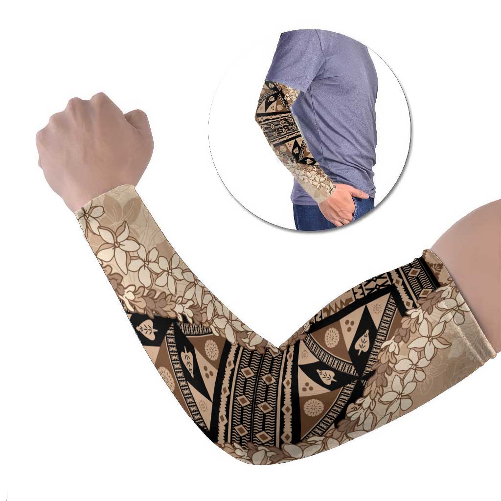 Bula Fiji Plumeria Tagimoucia Salusalu Beige Arm Sleeves Kaiviti Masi - Polynesian Pride
