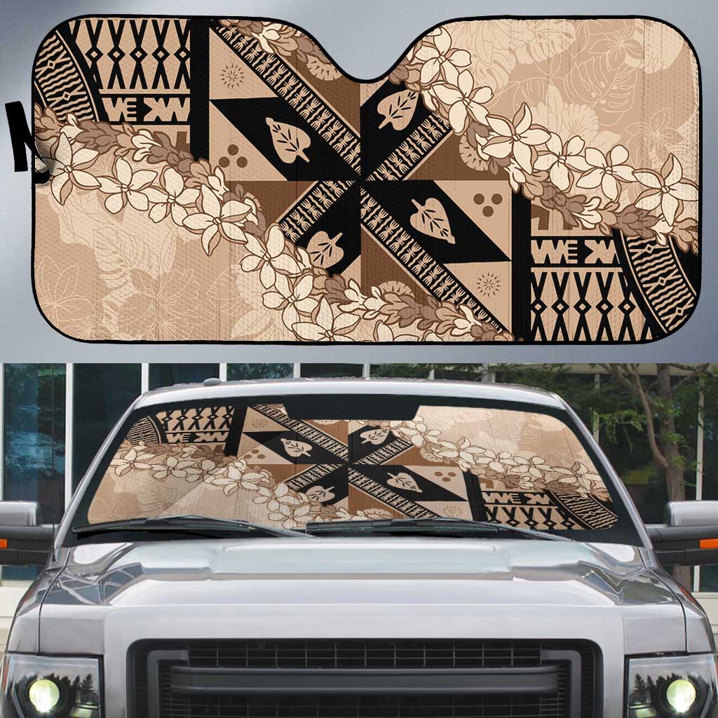 Bula Fiji Plumeria Tagimoucia Salusalu Beige Auto Sun Shade Kaiviti Masi - Polynesian Pride