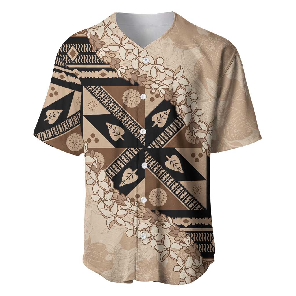 Bula Fiji Plumeria Tagimoucia Salusalu Beige Baseball Jersey Kaiviti Masi - Polynesian Pride