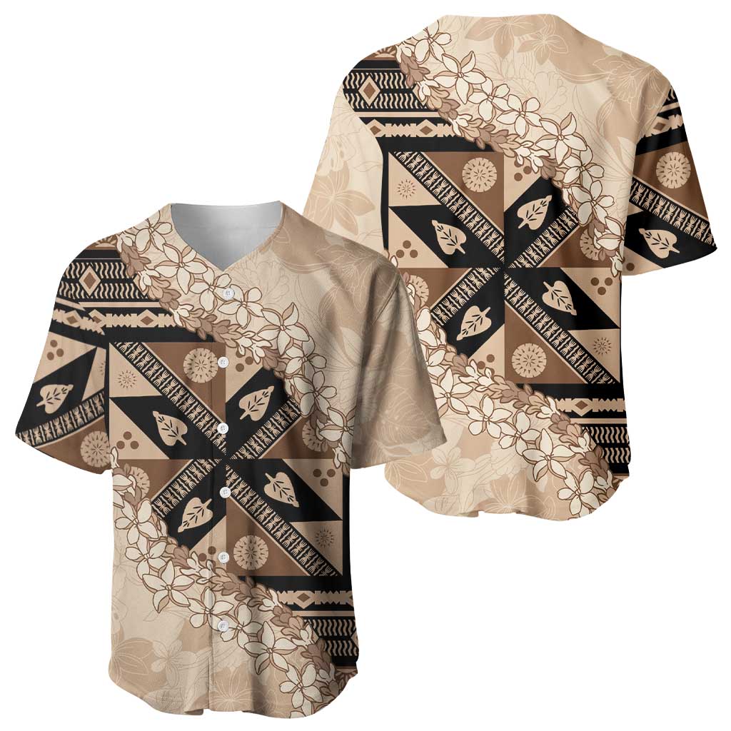 Bula Fiji Plumeria Tagimoucia Salusalu Beige Baseball Jersey Kaiviti Masi - Polynesian Pride