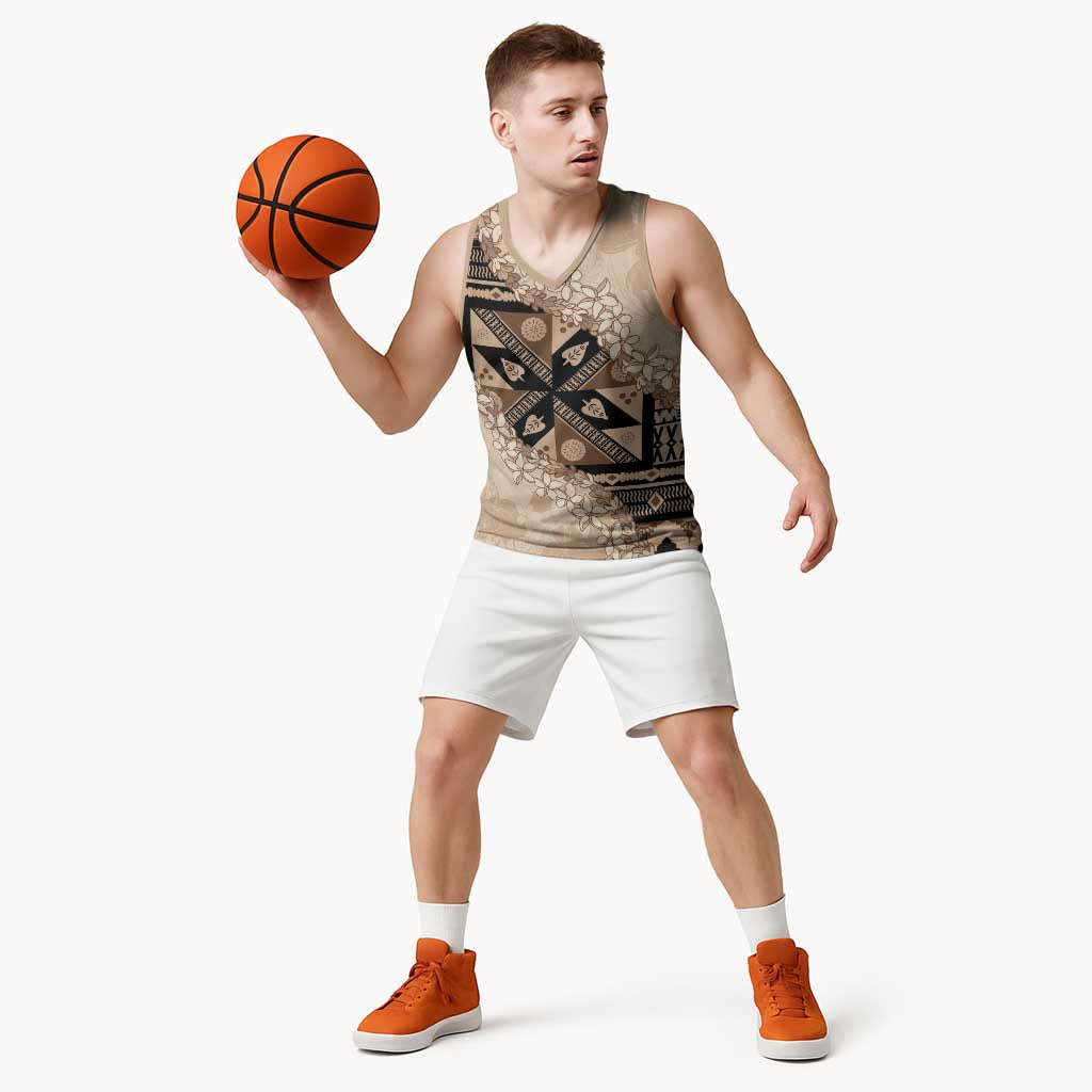 Bula Fiji Plumeria Tagimoucia Salusalu Beige Basketball Jersey Kaiviti Masi - Polynesian Pride