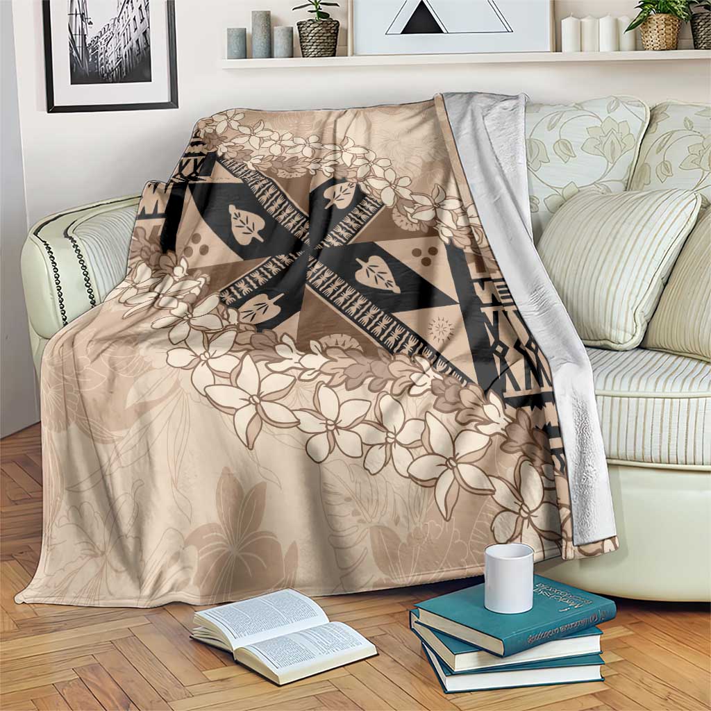 Bula Fiji Plumeria Tagimoucia Salusalu Beige Blanket Kaiviti Masi - Polynesian Pride