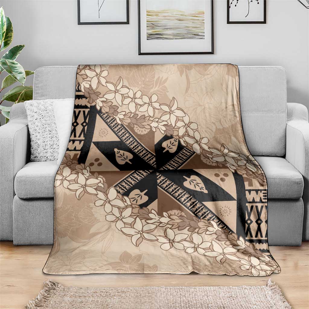 Bula Fiji Plumeria Tagimoucia Salusalu Beige Blanket Kaiviti Masi - Polynesian Pride
