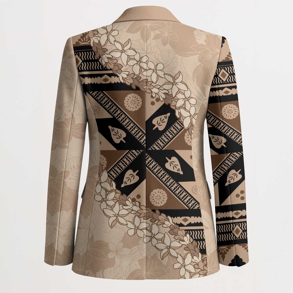 Bula Fiji Plumeria Tagimoucia Salusalu Beige Blazer Kaiviti Masi - Polynesian Pride