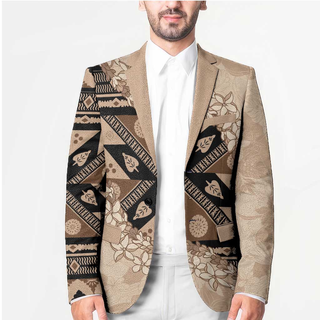 Bula Fiji Plumeria Tagimoucia Salusalu Beige Blazer Kaiviti Masi - Polynesian Pride